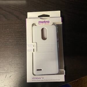New Metro T-Mobile LG Aristo 3 Kick+ Dual-Layer Protective Kickstand Case White